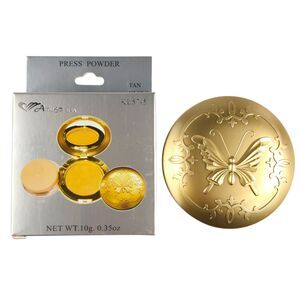 Amuse Pressed Powder Tan - Gold Butterfly Compact 0.35 oz w/ Mirror & Sponge NIB